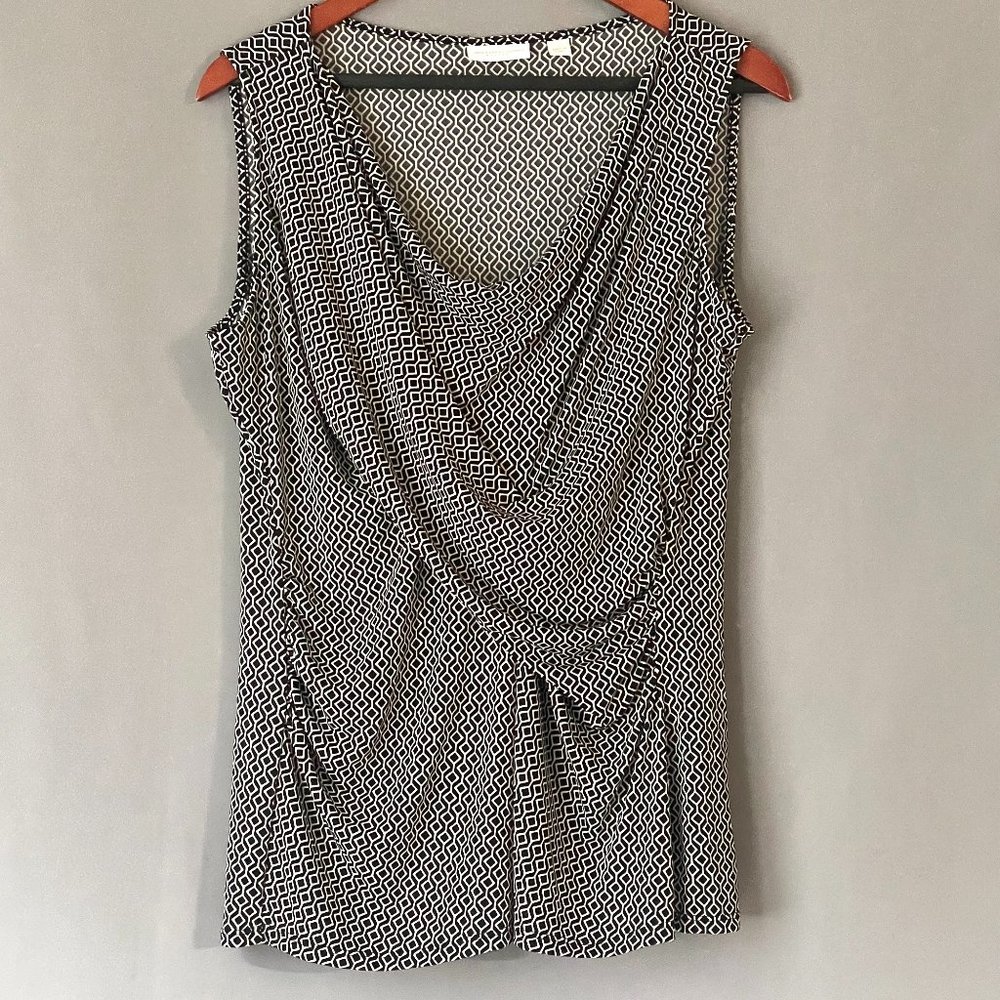 New York & Company Stretch Black White Sleeveless Top Blouse Size L